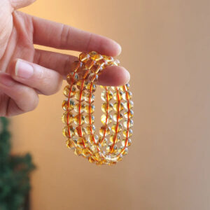 1pc Natural Crystal Round Bead Bracelet Citrine Pyramid Single Loop Bracelet Men's And Women's Beaded Jewelry Festival Gift