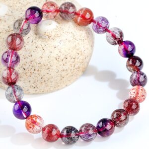 Natural Brazilian Collection Grade Pishion Flower Super Seven Crystal String Bracelet Red Super Gold Strawberry