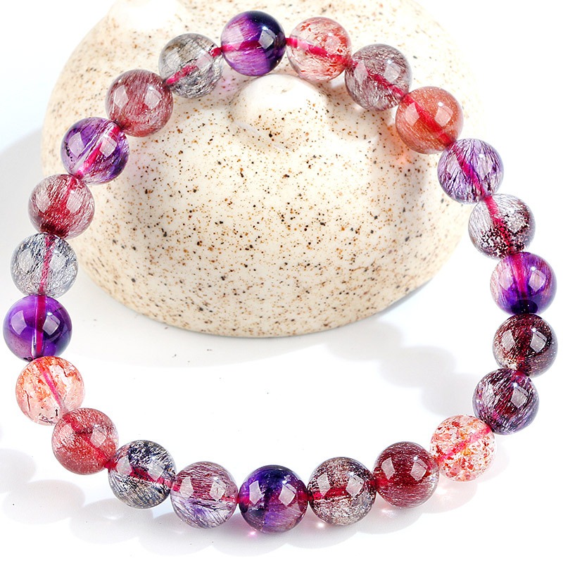 Natural Brazilian Collection Grade Pishion Flower Super Seven Crystal String Bracelet Red Super Gold Strawberry - Image 3