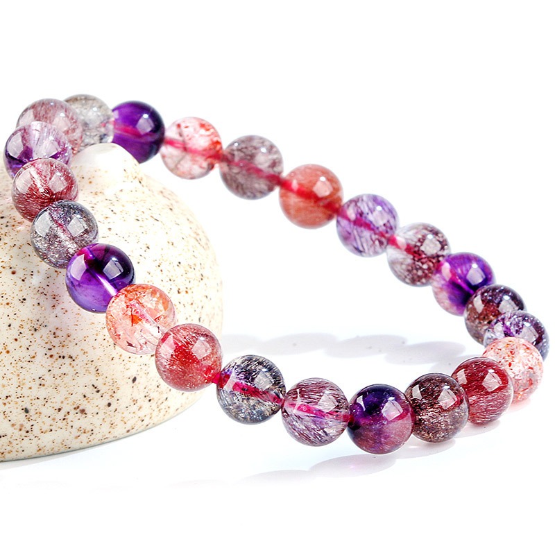 Natural Brazilian Collection Grade Pishion Flower Super Seven Crystal String Bracelet Red Super Gold Strawberry - Image 4