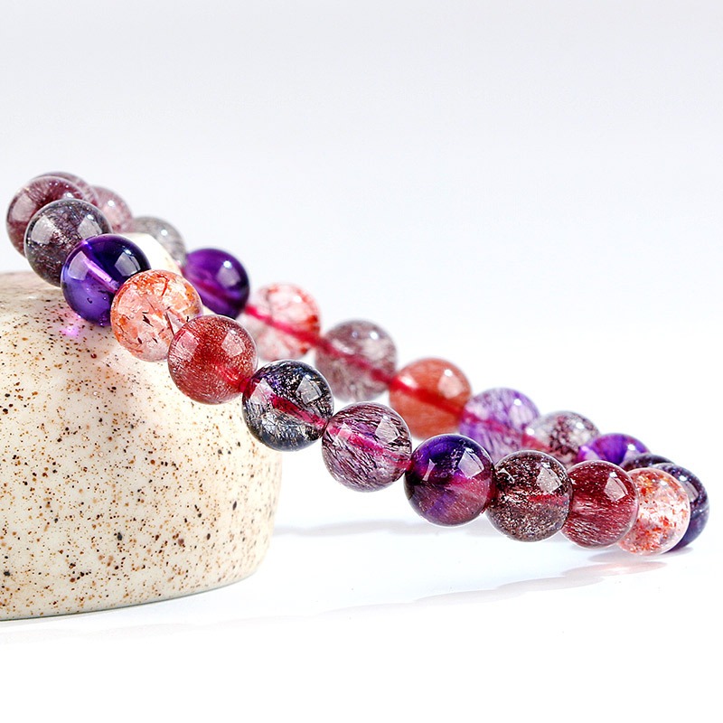 Natural Brazilian Collection Grade Pishion Flower Super Seven Crystal String Bracelet Red Super Gold Strawberry - Image 5