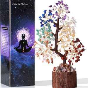 Crystal Tree of Life 7 Chakra Healing Crystal Trees for Home Decor, Office Desk Decor, Boho Decor, Handmade Bonsai Trees for Positive Energy, Money, Good Luck Birthday Gifts for Women, Mom