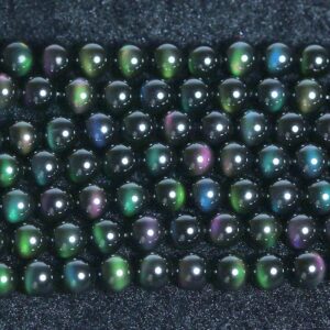 Natural obsidian loose beads long chain colorful eyes purple eyes green eyes pure black obsidian handmade DIY round beads loose beads