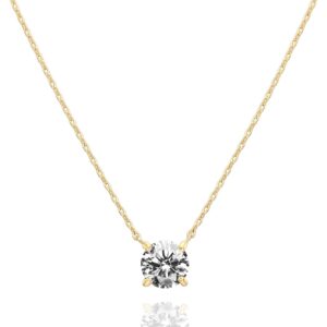 PAVOI 14K Gold Plated Crystal Solitaire 1.5 Carat (7.3mm) Cubic Zirconia Dainty Choker Necklace | Gold Necklaces for Women